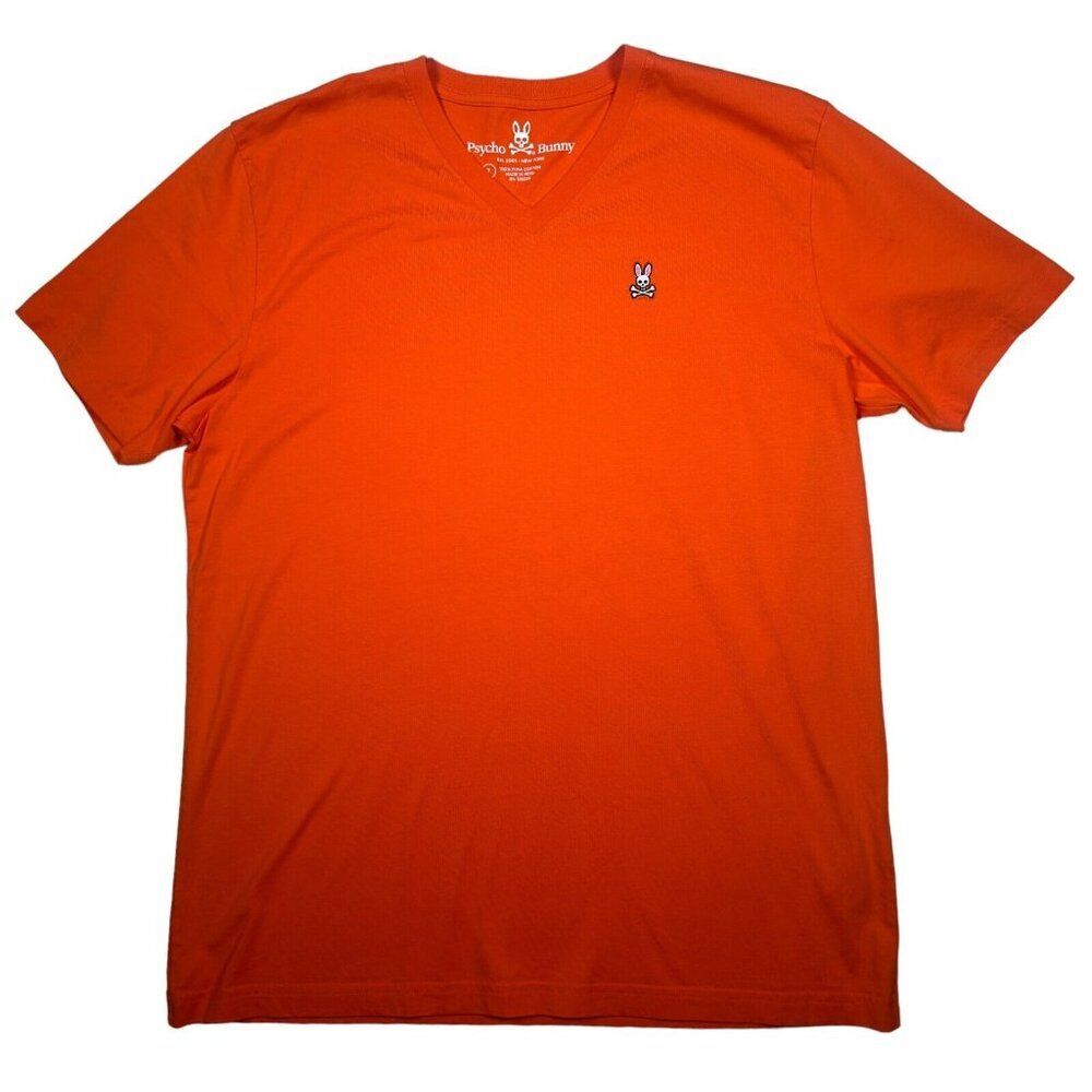 Psycho Bunny V Neck Orange Tee T shirt 100% Pima Cotton Size 7 Men's XL